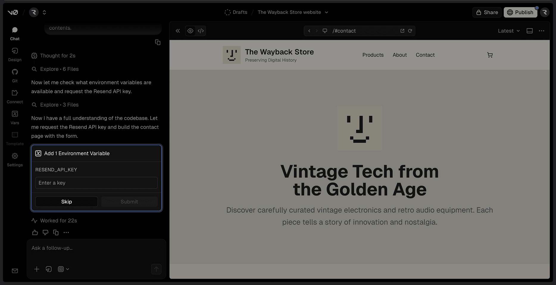 v0 sending an email using Resend